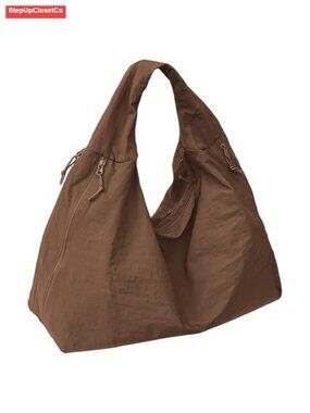 Large Slouchy Nylon Tote Shoulder Bag with Pockets for Travel Work
